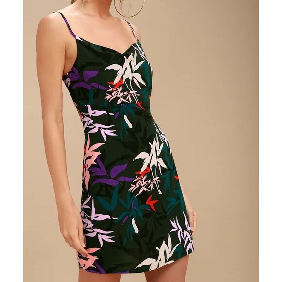 Obey Worldwide Botanical Leaf Print Mini Dress Womens Medium Multi Floral Boho - Picture 1 of 15